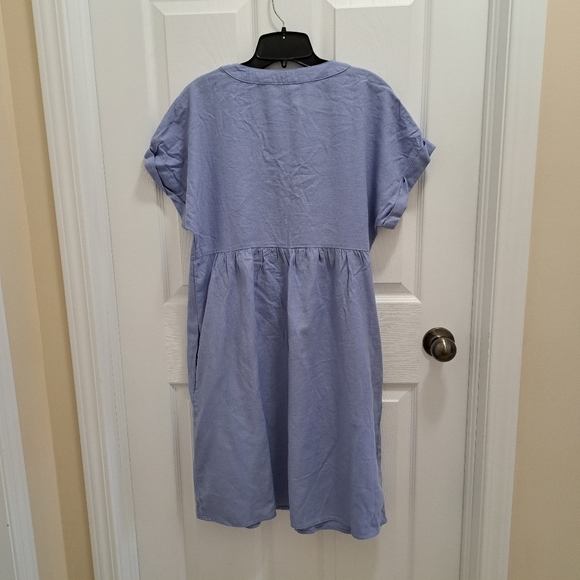 NWOT Briggs New York Blue Linen Dress Small V-neck Short Sleeved - Picture 3 of 13